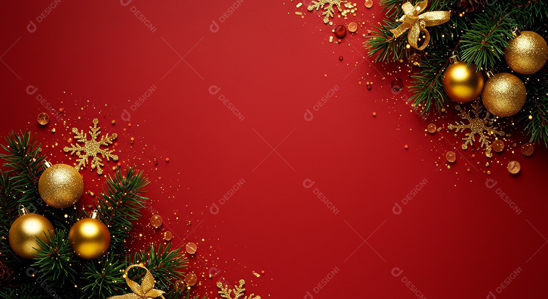 Cenário de Natal iluminado com enfeites.