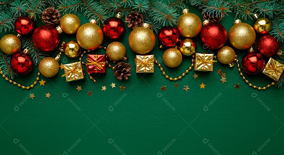 Cenário de Natal iluminado com enfeites.