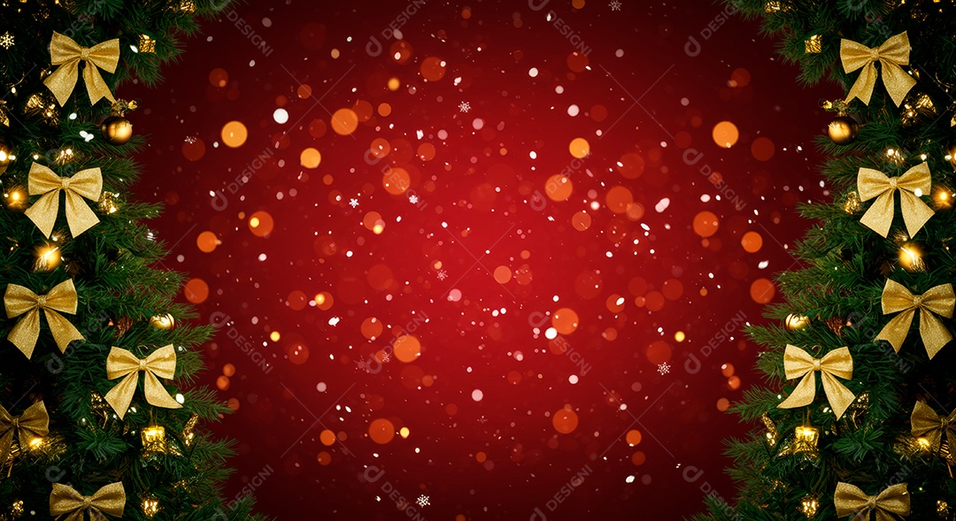 Cenário de Natal iluminado com enfeites.