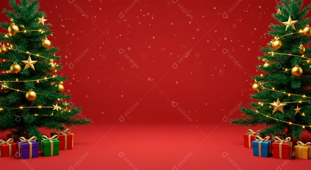 Cenário de Natal iluminado com enfeites.