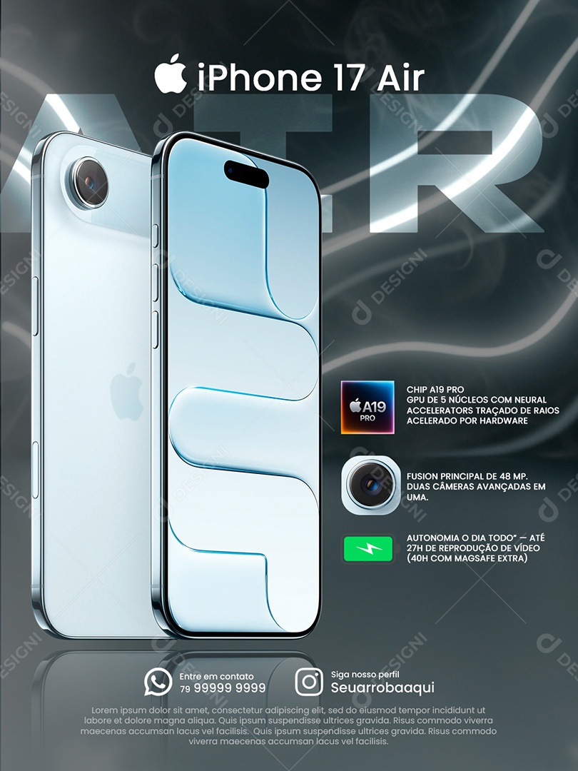 IPhone 17 Air Social Media Feed Azul Céu PSD Editável