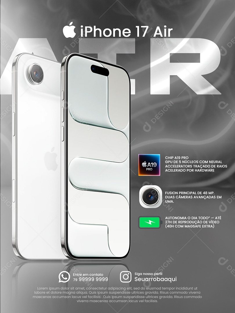 IPhone 17 Air Social Media Feed Branco Nuvem PSD Editável