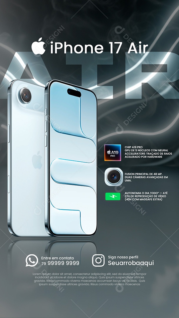 IPhone 17 Air Social Media Storys Azul Céu PSD Editável