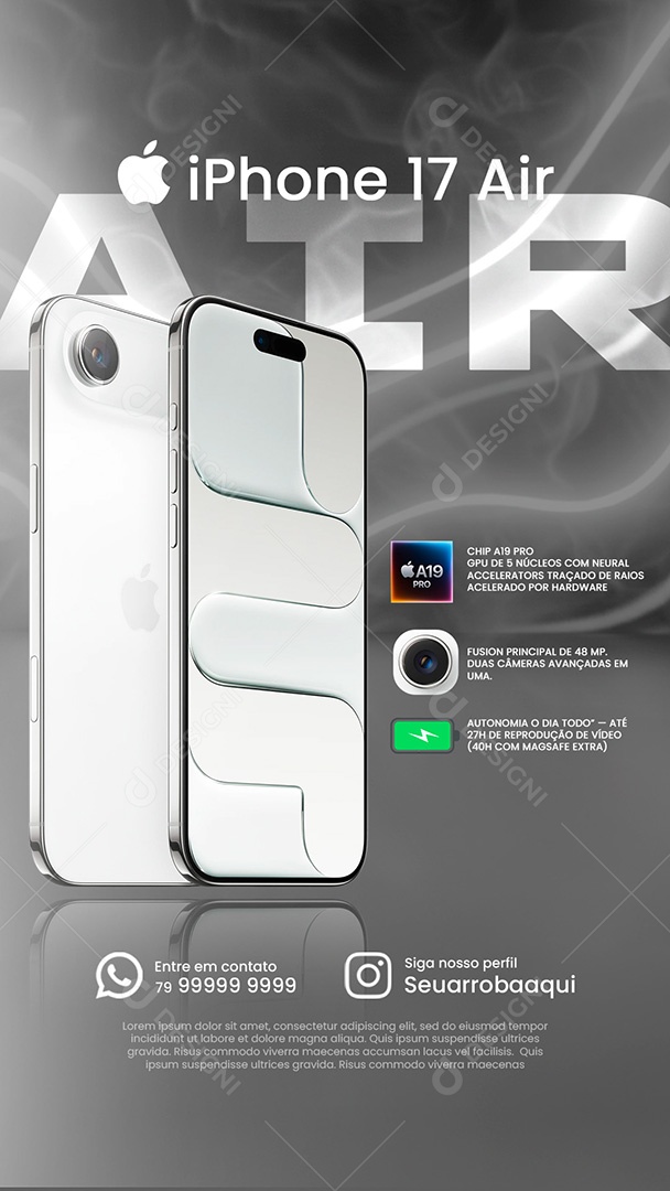 IPhone 17 Air Social Media Storys Branco Nuvem PSD Editável