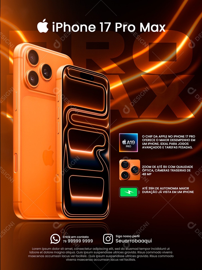 IPhone 17 Prox Max Social Media Feed PSD Editável