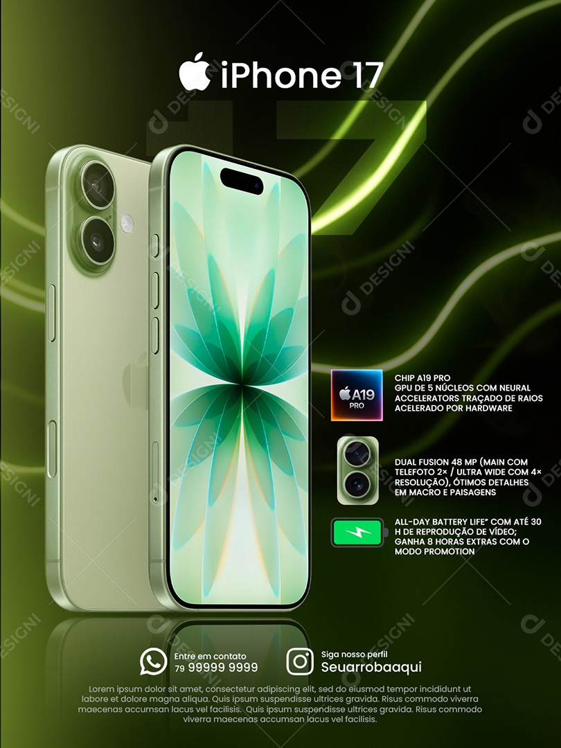 IPhone 17 Social Media Feed Sálvia PSD Editável