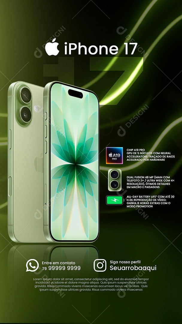 IPhone 17 Social Media Storys Sálvia PSD Editável
