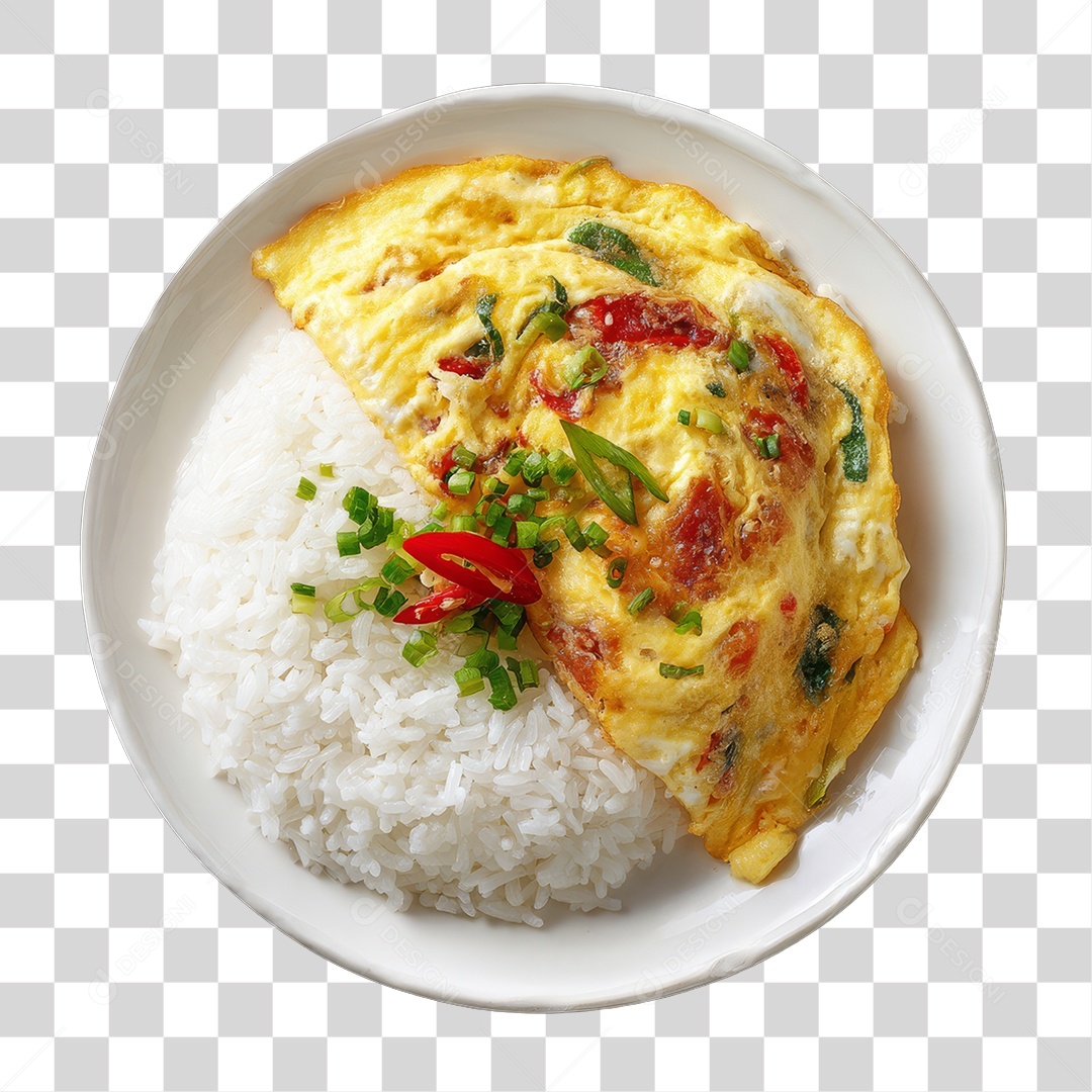 Arroz e Omelete PNG Transparente