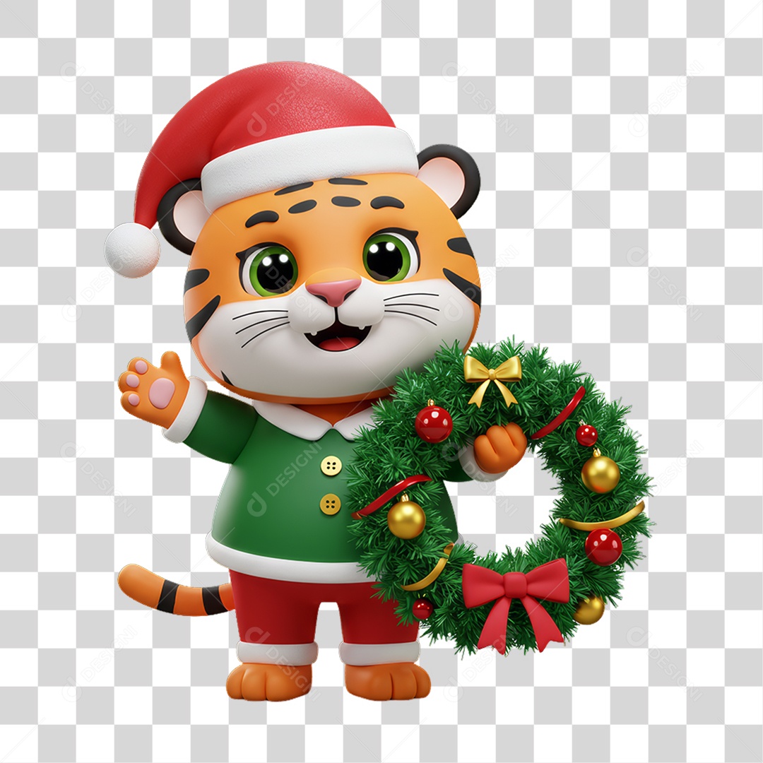 Mascote Tigre Decoração de Natal PNG Transparente