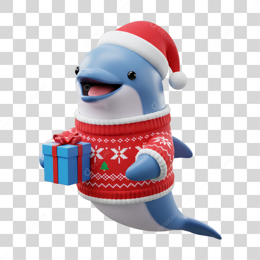 Mascote Golfinho Decoração de Natal PNG Transparente