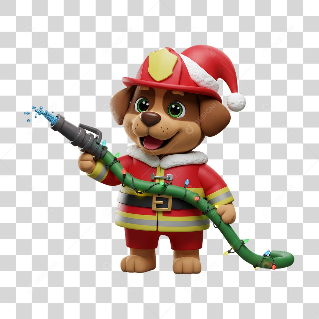 Mascote Cachorro Bombeiro Decoração de Natal PNG Transparente