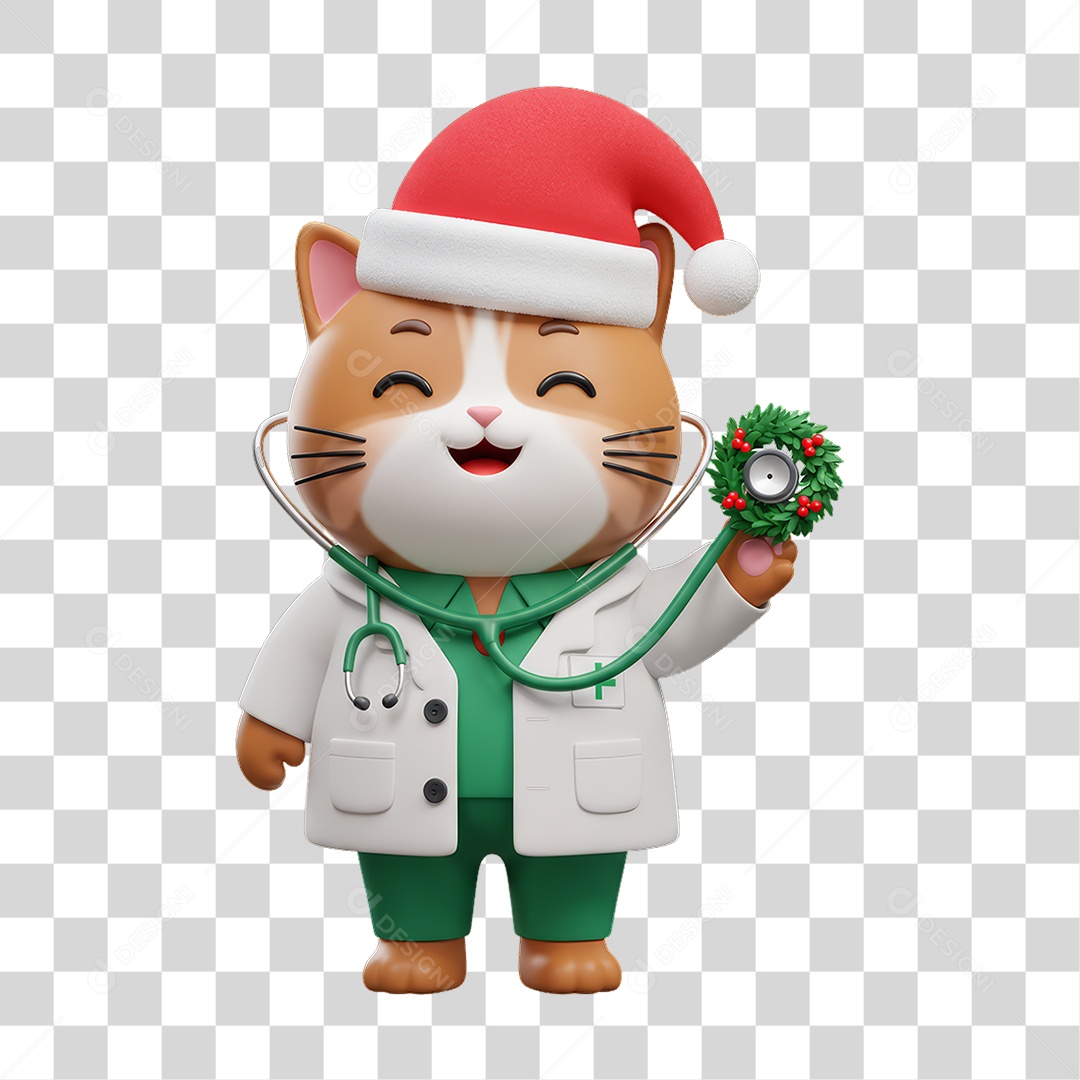 Mascote Gato Médico Decoração de Natal PNG Transparente