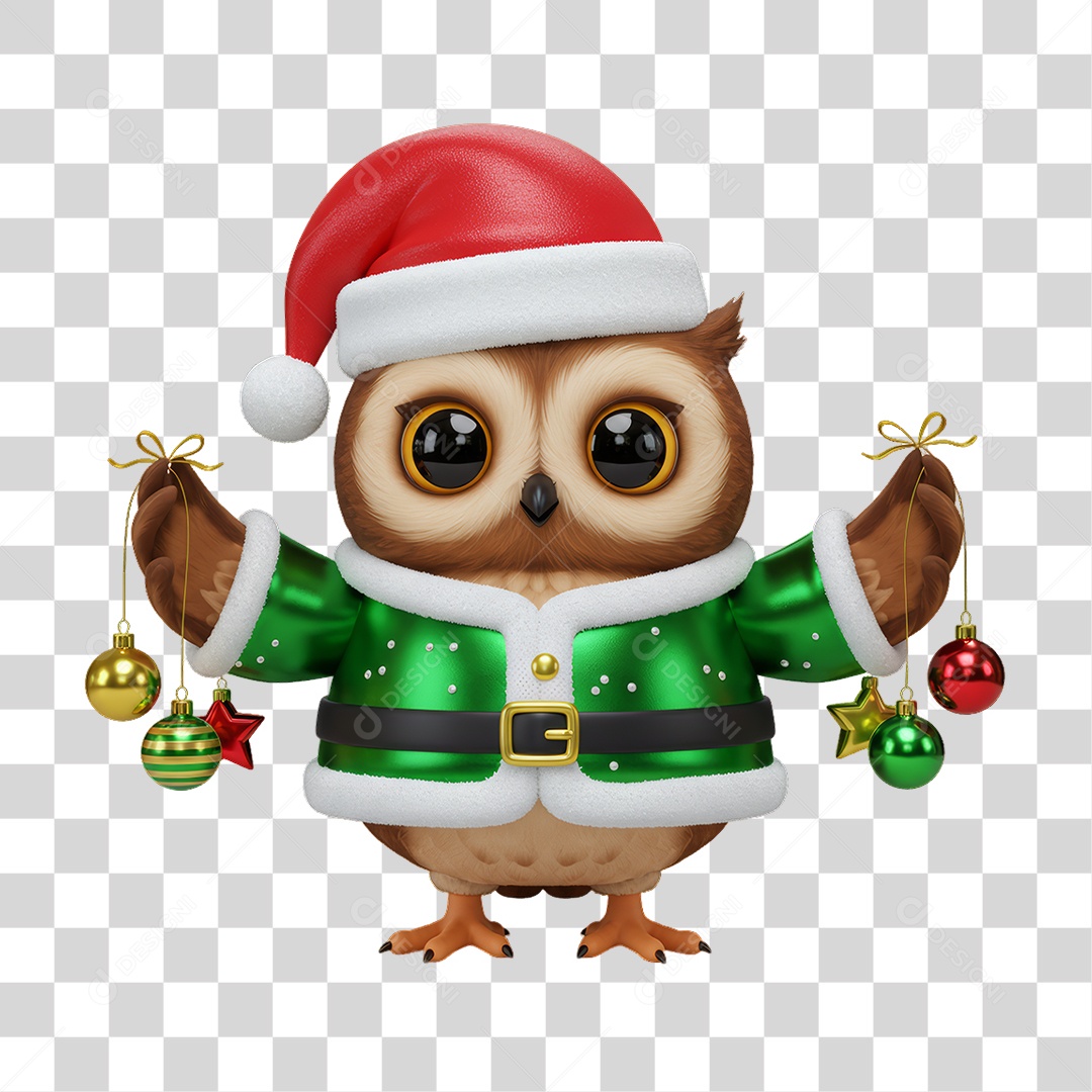 Mascote Coruja Decoração de Natal PNG Transparente