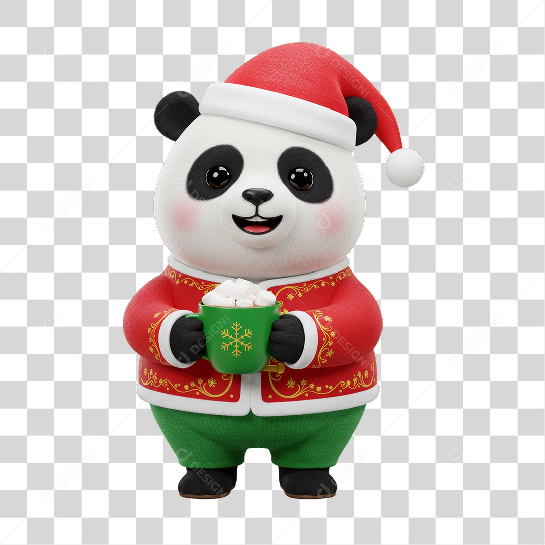 Mascote Panda Decoração de Natal PNG Transparente