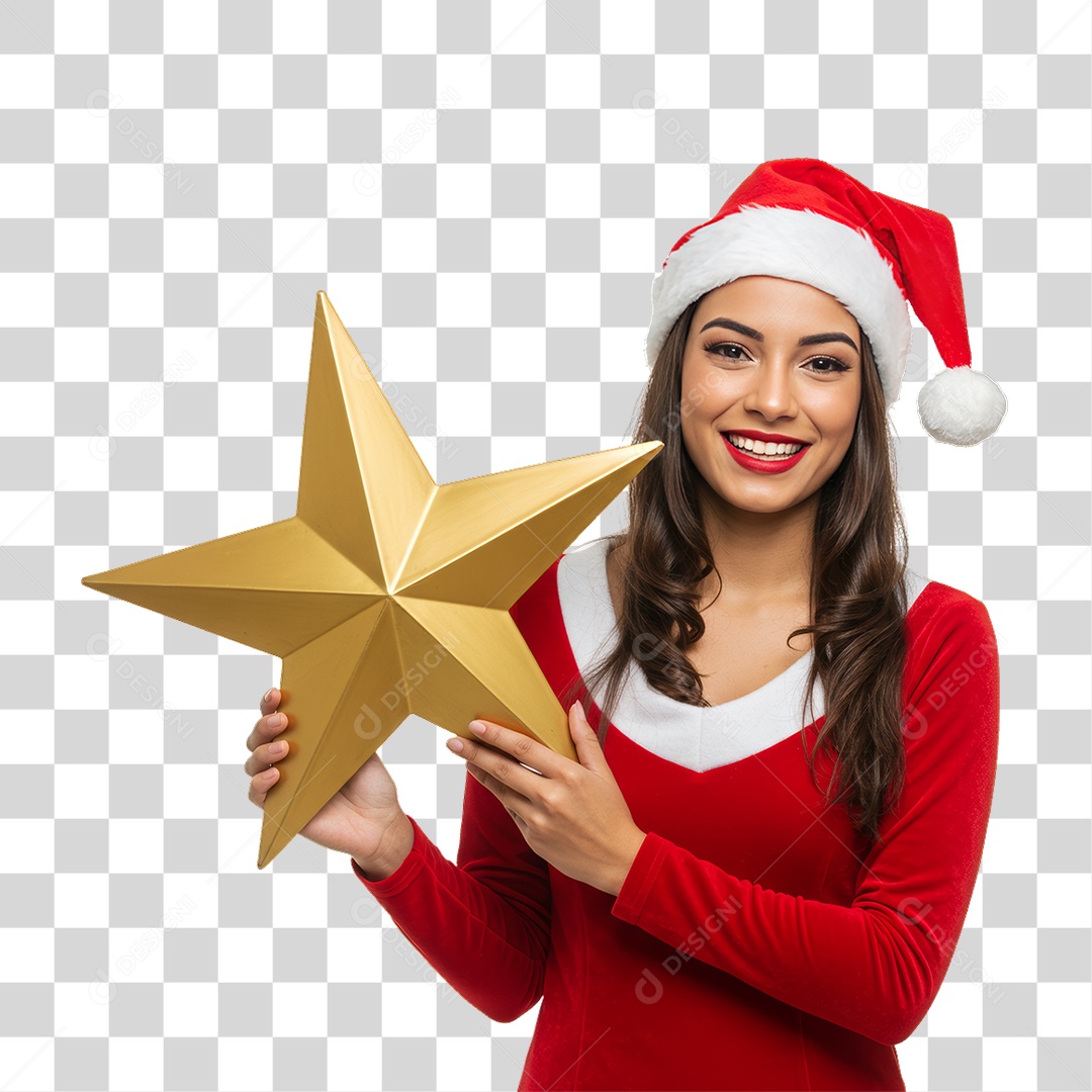 Mulher com Roupa de Natal PNG Transparente