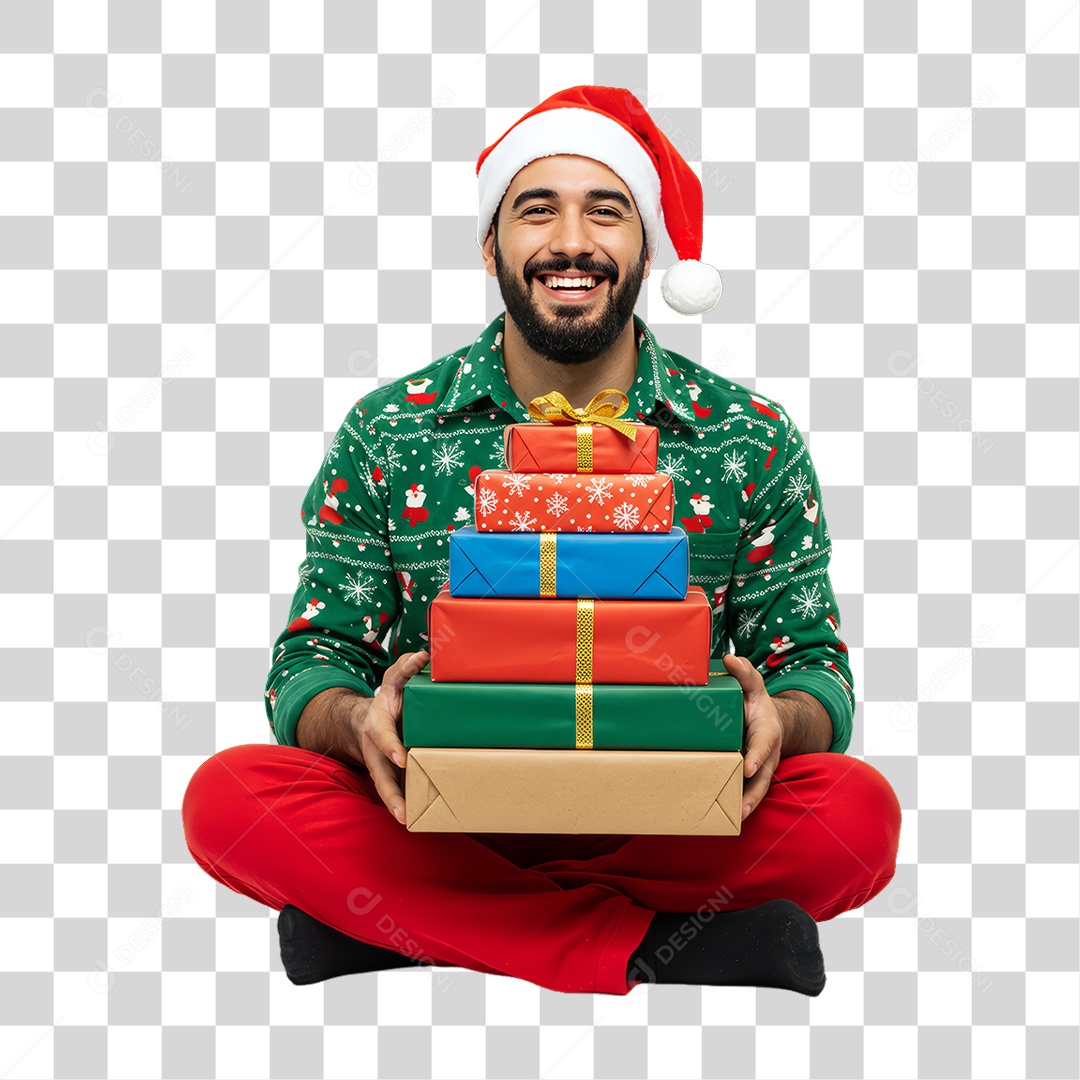 Homem com Roupa de Natal PNG Transparente