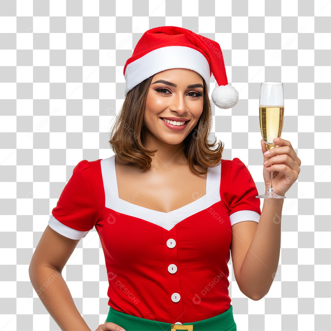 Mulher com Roupa de Natal PNG Transparente