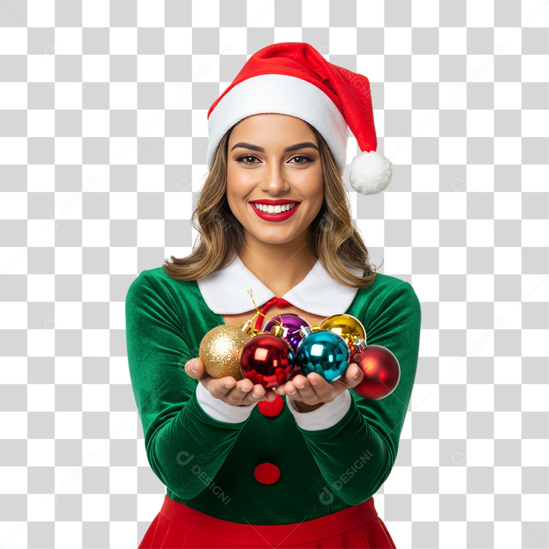 Mulher com Roupa de Natal PNG Transparente