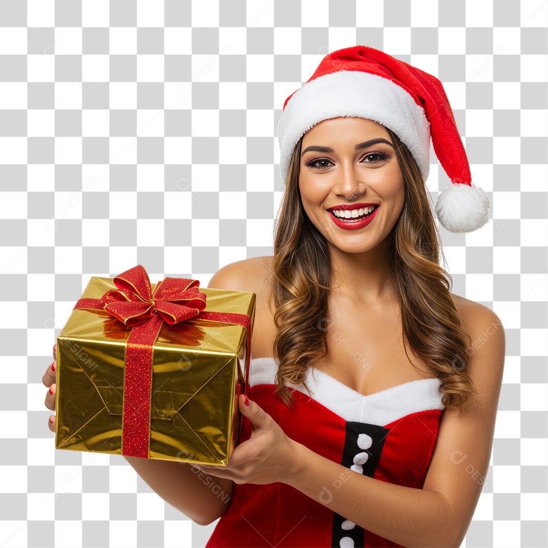 Mulher com Roupa de Natal PNG Transparente