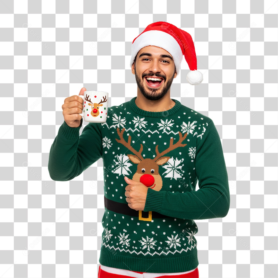 Homem com Roupa de Natal PNG Transparente