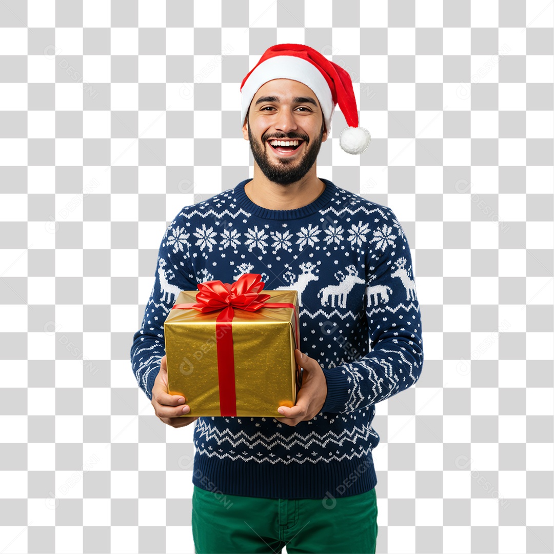 Homem com Roupa de Natal PNG Transparente
