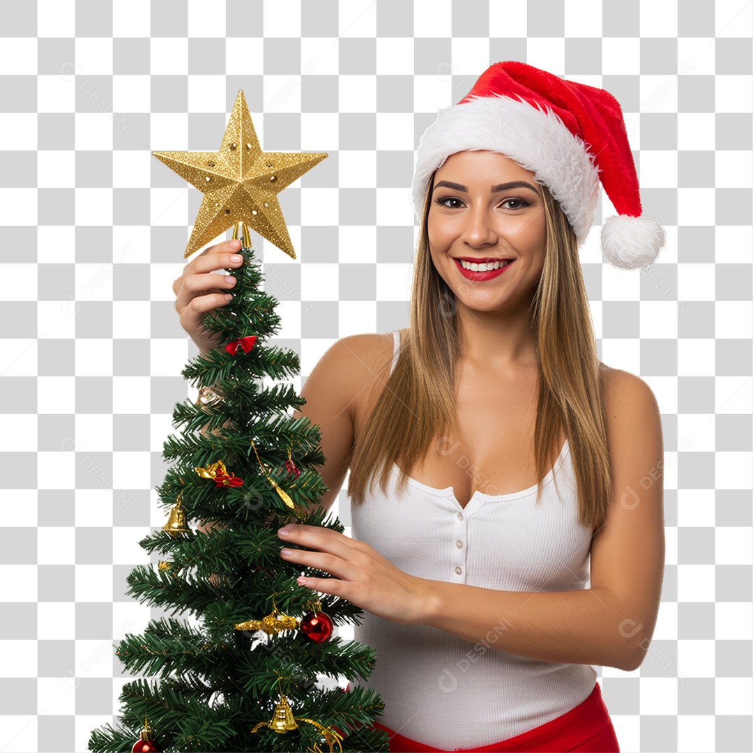 Mulher com Roupa de Natal PNG Transparente