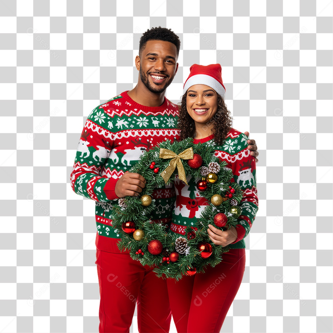 Casal com Roupa de Natal PNG Transparente