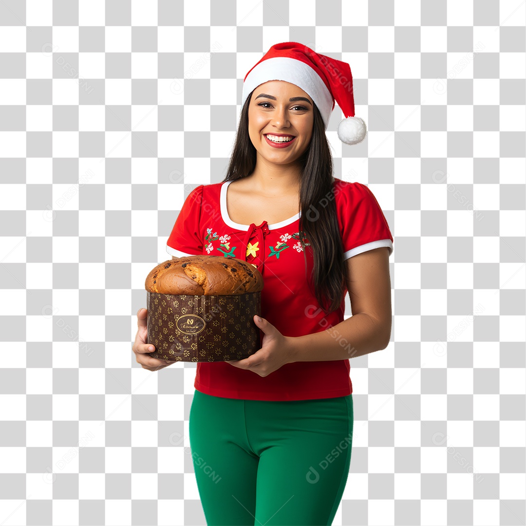 Mulher com Roupa de Natal PNG Transparente