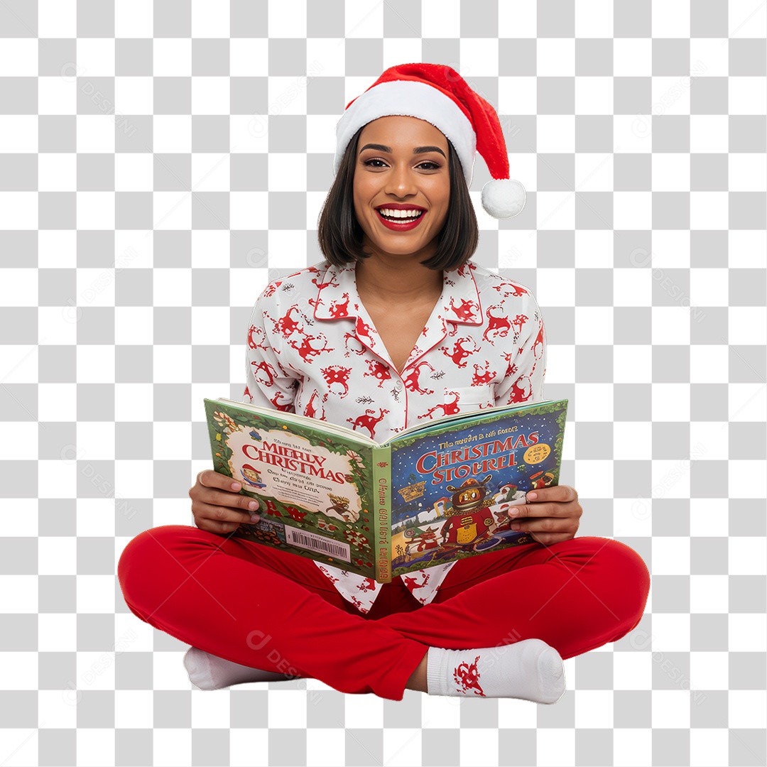 Mulher com Roupa de Natal PNG Transparente