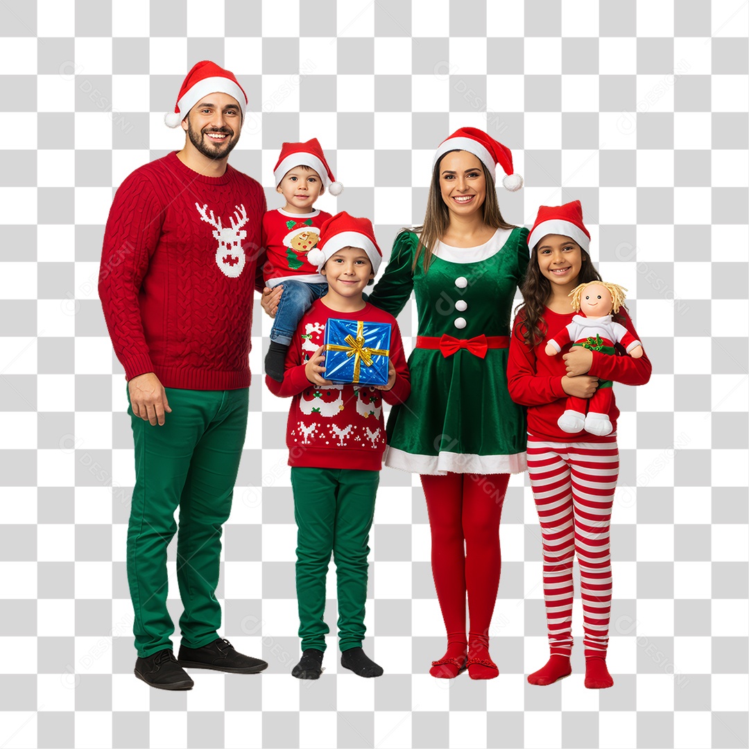 Família com Roupa de Natal PNG Transparente