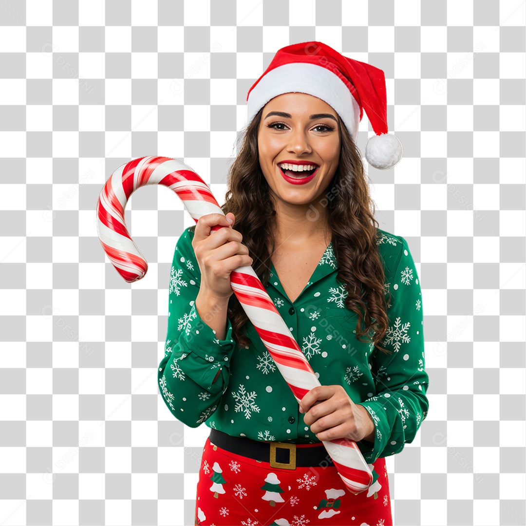 Mulher com Roupa de Natal PNG Transparente