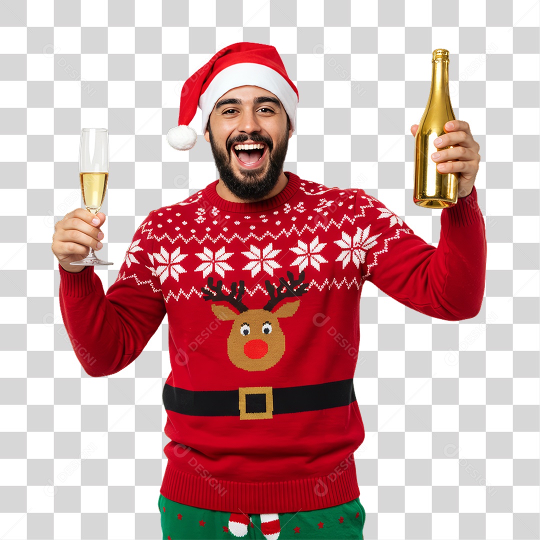 Homem com Roupa de Natal PNG Transparente