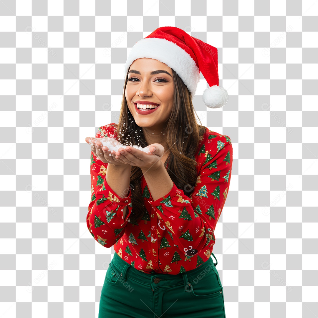 Mulher com Roupa de Natal PNG Transparente