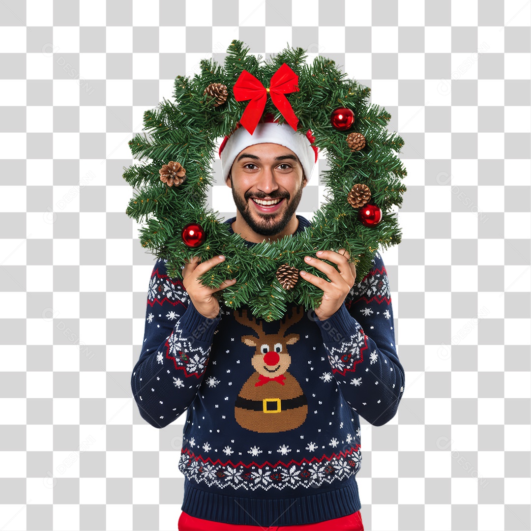 Homem com Roupa de Natal PNG Transparente