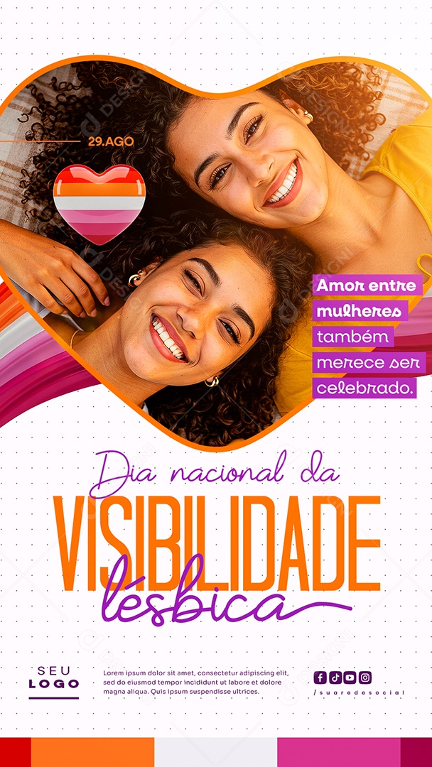 Story Dia Nacional Da Visibilidade Lésbica 29 de Agosto Amor Entre Mulheres Social Media PSD Editável