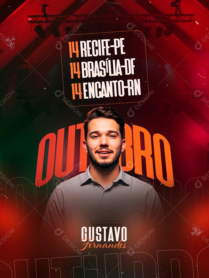 Flyer Gospel Outubro Agenda Social Media PSD Editável