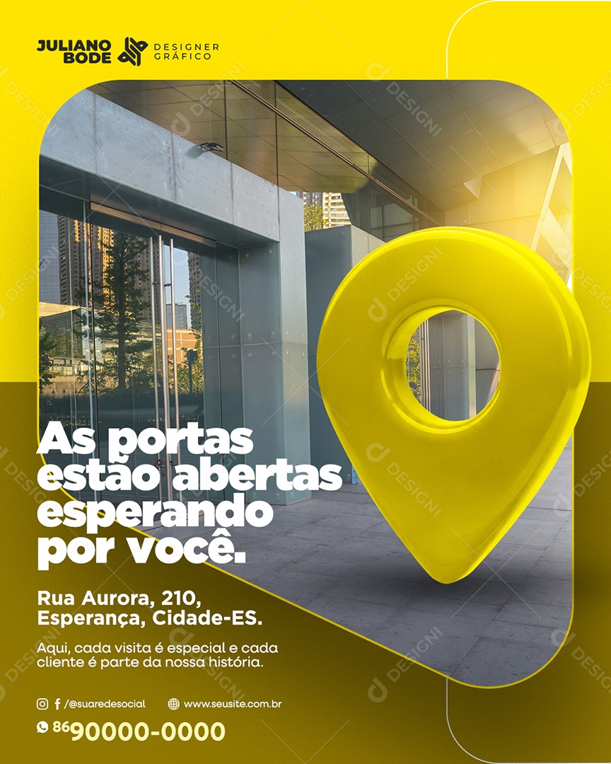 As Portas Estão Abertas Feed Amarelo Social Media PSD Editável