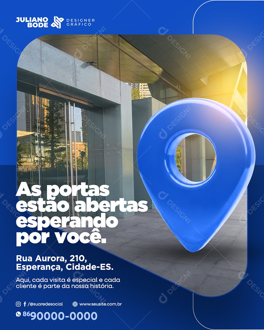 As Portas Estão Abertas Feed Azul Social Media PSD Editável