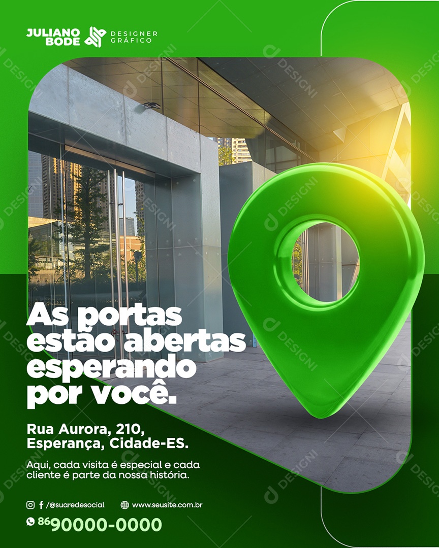 As Portas Estão Abertas Feed Verde Social Media PSD Editável