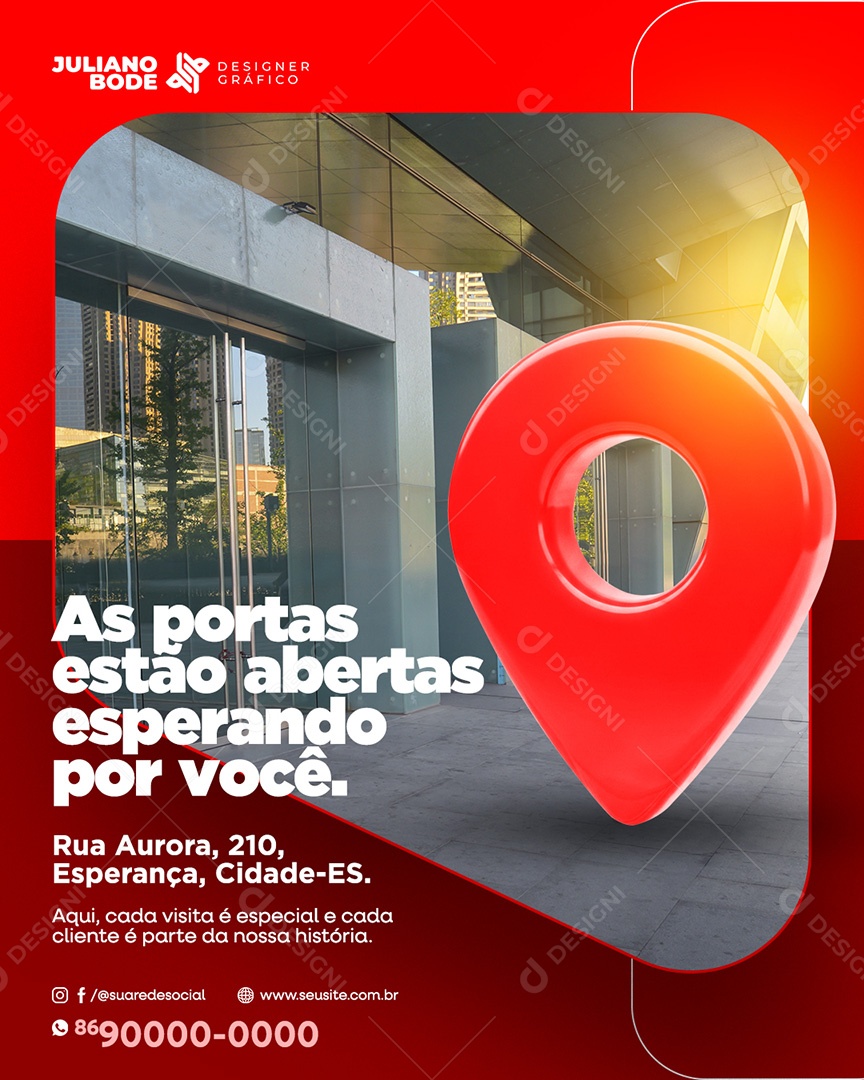 As Portas Estão Abertas Feed Vermelho Social Media PSD Editável