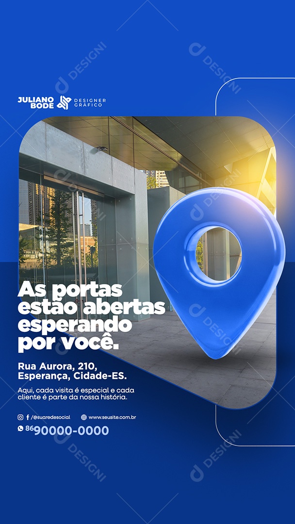 As Portas Estão Abertas Story Azul Social Media PSD Editável