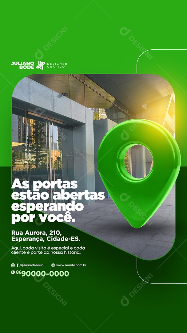 As Portas Estão Abertas Story Verde Social Media PSD Editável