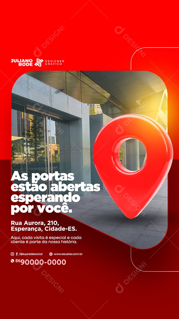 As Portas Estão Abertas Story Vermelho Social Media PSD Editável