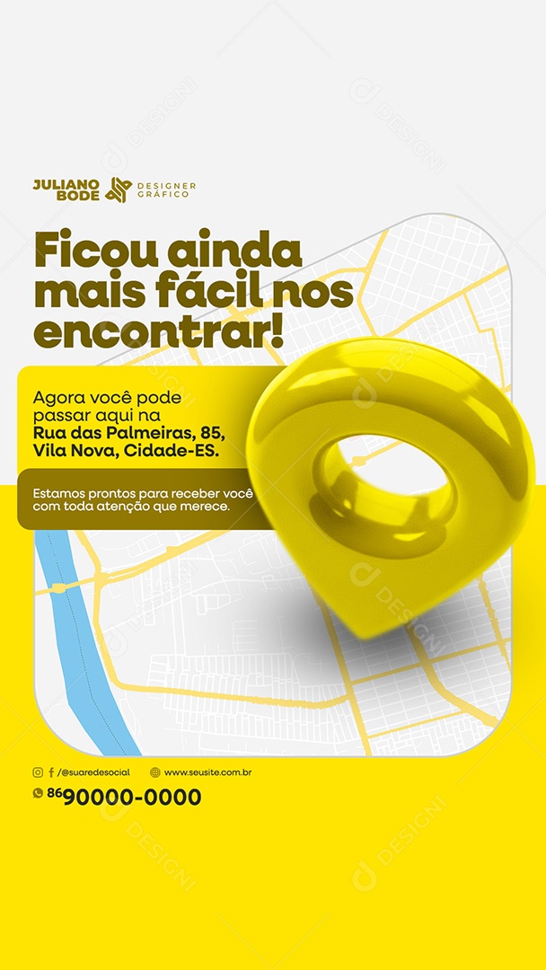 Ficou Ainda Mais Facil Nos Encontrar Amarelo Story Social Media PSD Editável