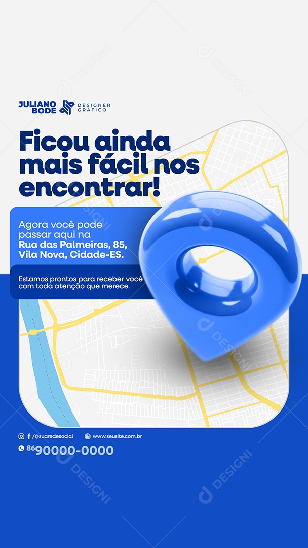 Ficou Ainda Mais Facil Nos Encontrar Azul Story Social Media PSD Editável