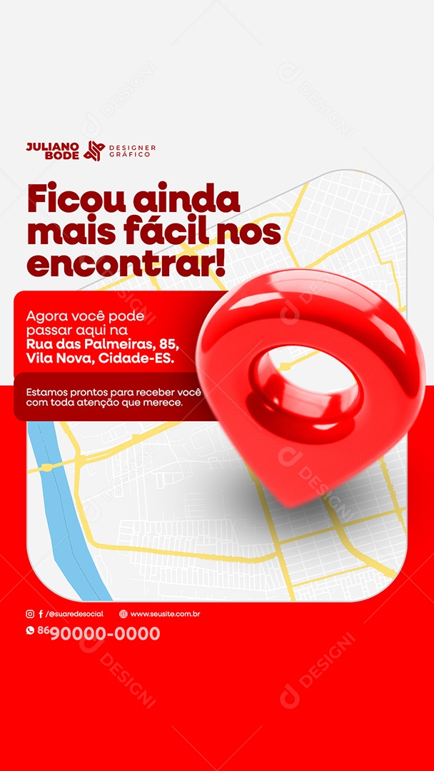 Ficou Ainda Mais Facil Nos Encontrar Vermelho Story Social Media PSD Editável