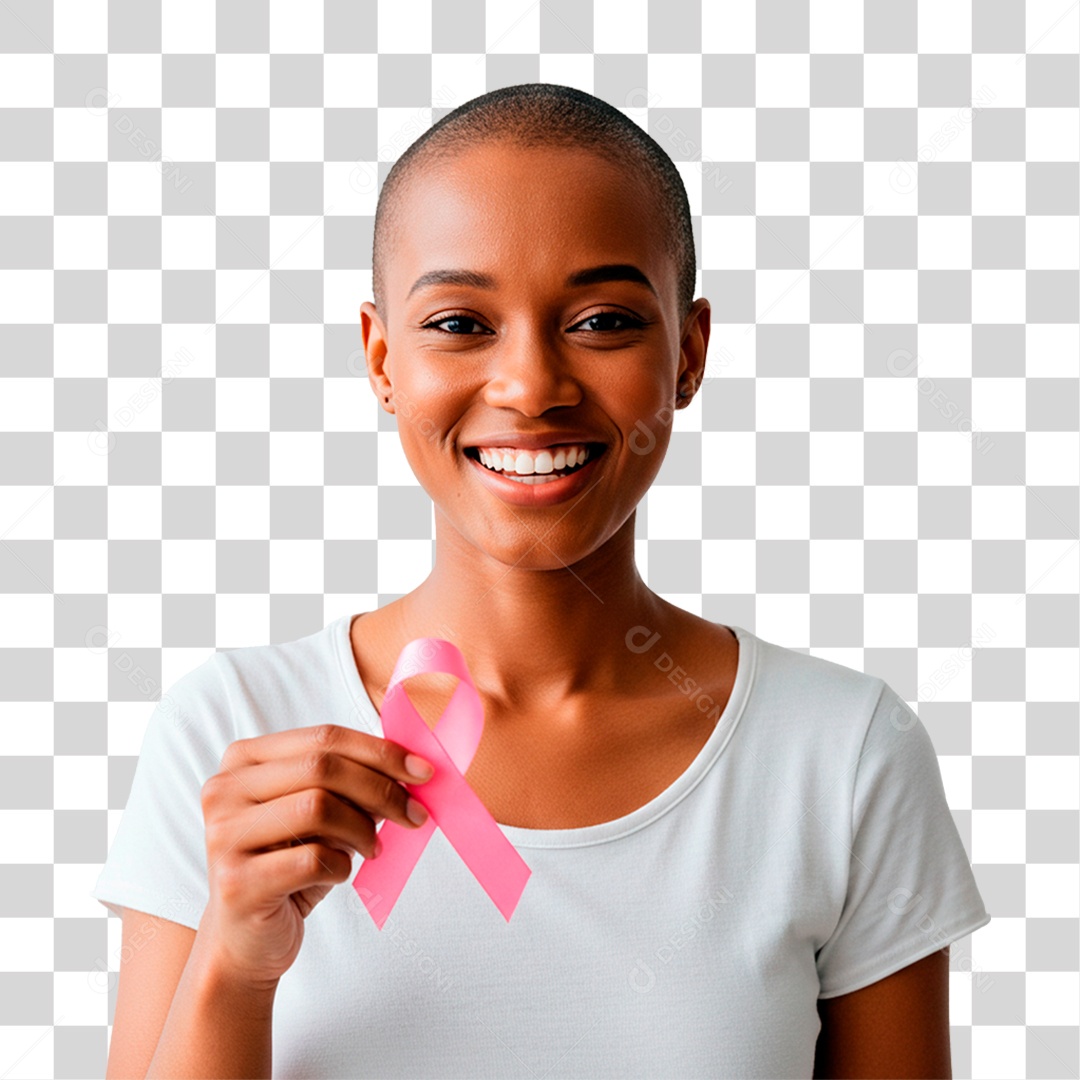 Mulher Segurando Laço Rosa Outubro Rosa PNG Transparente