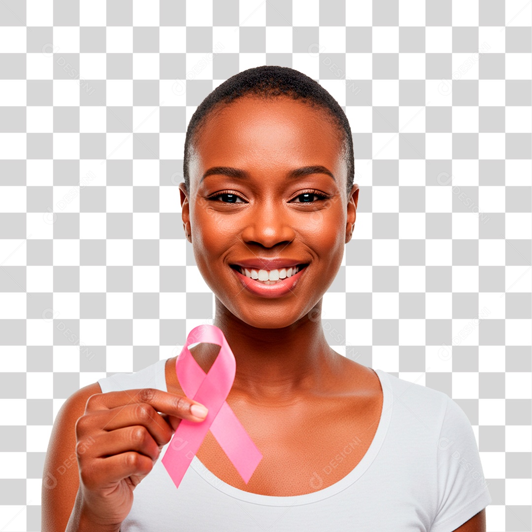 Mulher Segurando Laço Rosa Outubro Rosa PNG Transparente