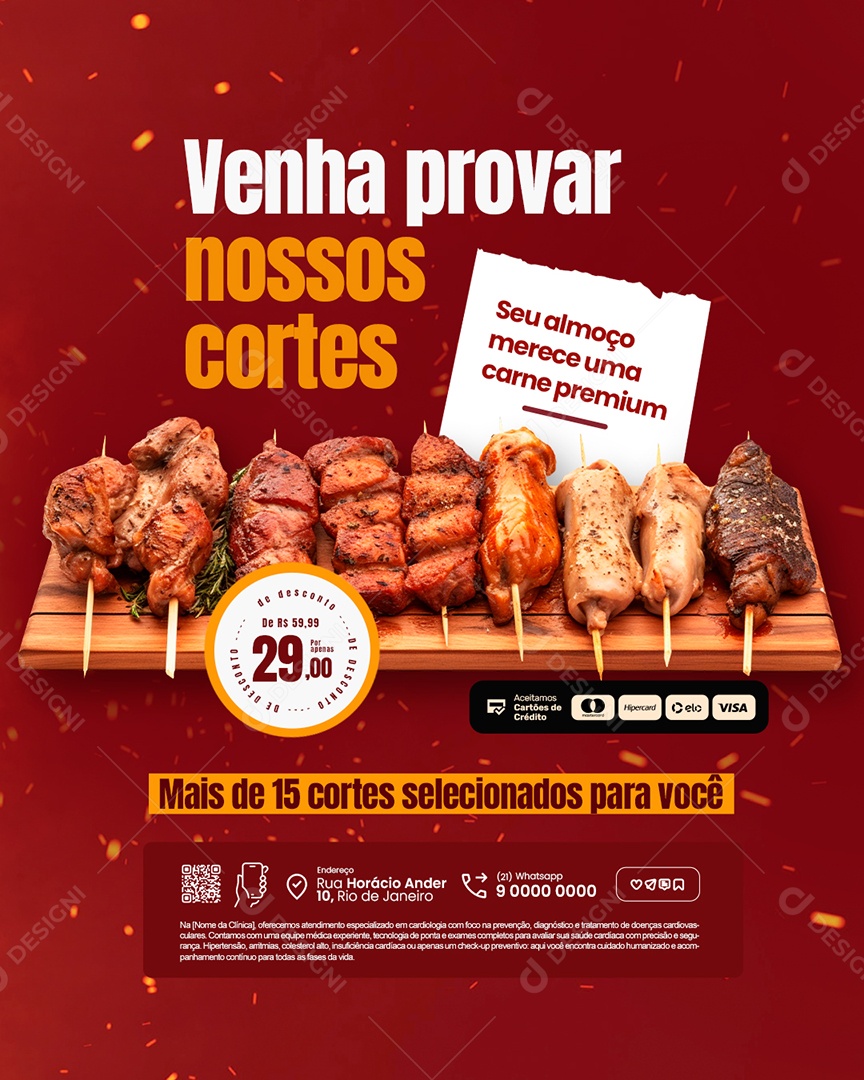 Churrascaria Venha Provar Nossos Cortes Social Media PSD Editável