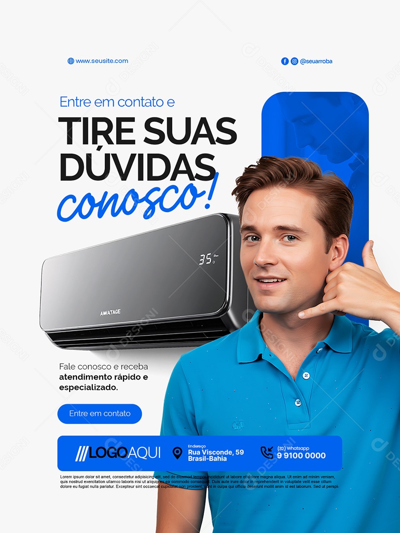 Ar Condicionado Entre em Contato e Tire suas Dúvidas Conosco Social Media PSD Editável